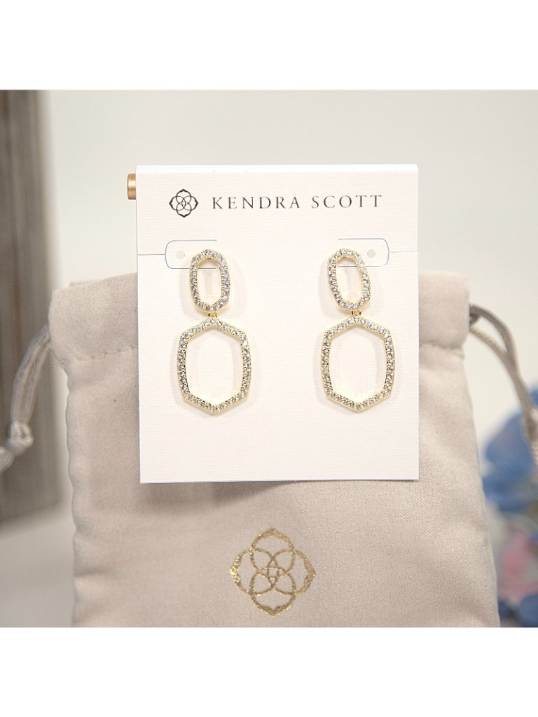 Kendra Scott Daphne Pave White Cz Cubic Zirconia Open Gold Drop Earrings Nwt — image 3 of 6